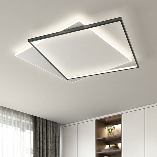 Sleek Black Square Flush Mount Led Ceiling Light Fixture For Metallic Living Room Décor