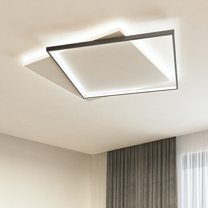 Sleek Black Square Flush Mount LED Ceiling Light Fixture for Metallic Living Room Décor