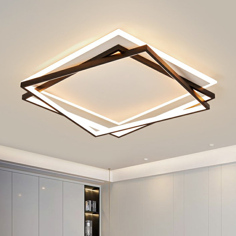 Minimalist Acrylic LED Flush Mount Light: Stacked Square Design in Black for Bedroom