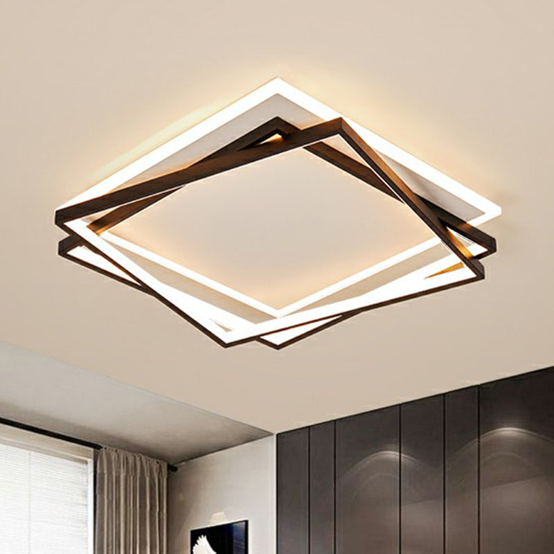 Minimalist Acrylic LED Flush Mount Light: Stacked Square Design in Black for Bedroom