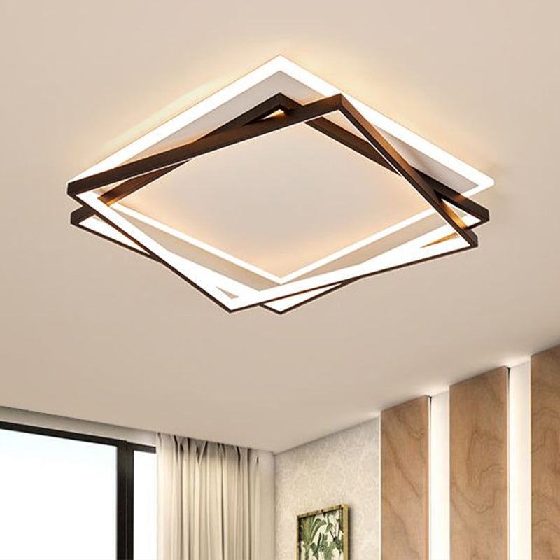 Minimalist Acrylic LED Flush Mount Light: Stacked Square Design in Black for Bedroom