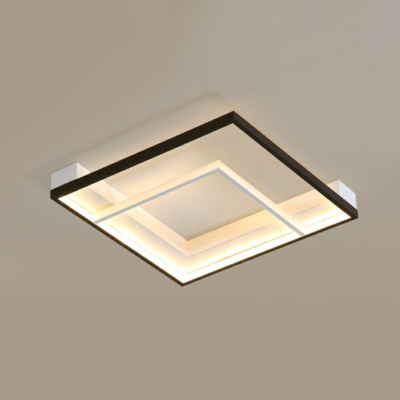 Minimalist LED Ceiling Mount Lamp - Square Aluminum, Black and White Flush Mounted Light for Bedroom