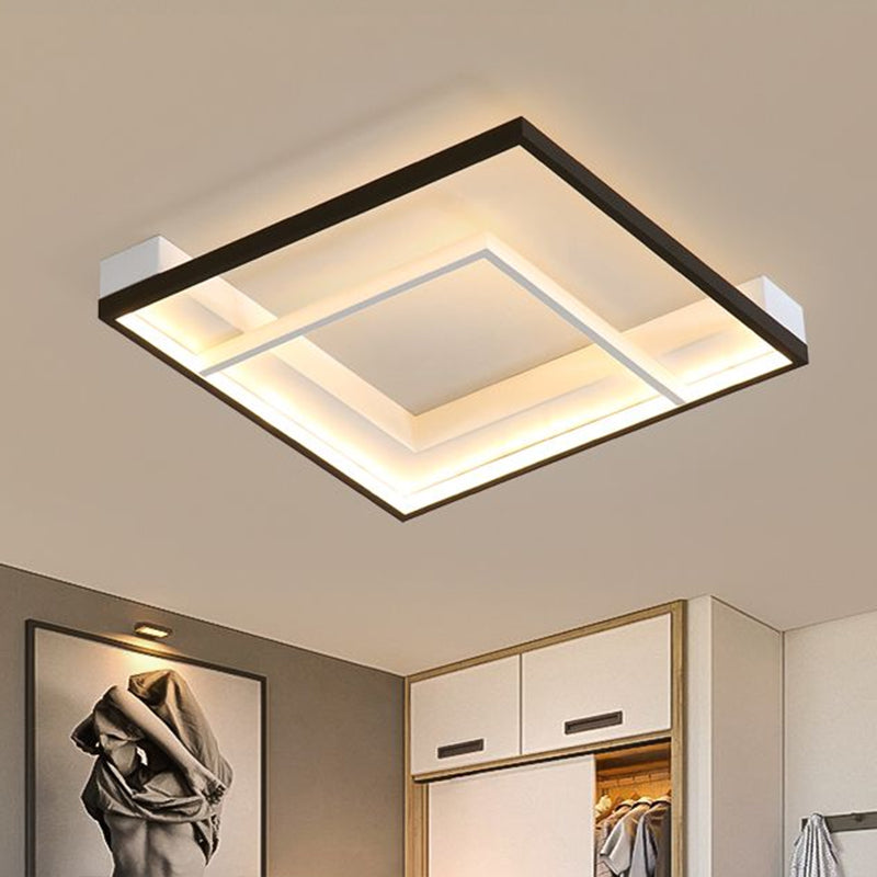 Minimalist LED Ceiling Mount Lamp - Square Aluminum, Black and White Flush Mounted Light for Bedroom