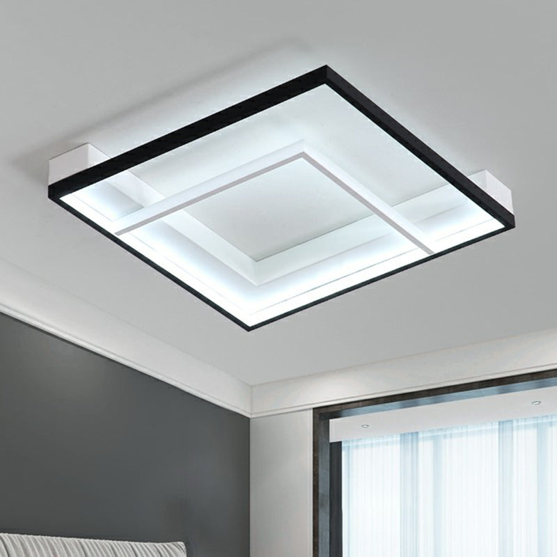 Minimalist LED Ceiling Mount Lamp - Square Aluminum, Black and White Flush Mounted Light for Bedroom