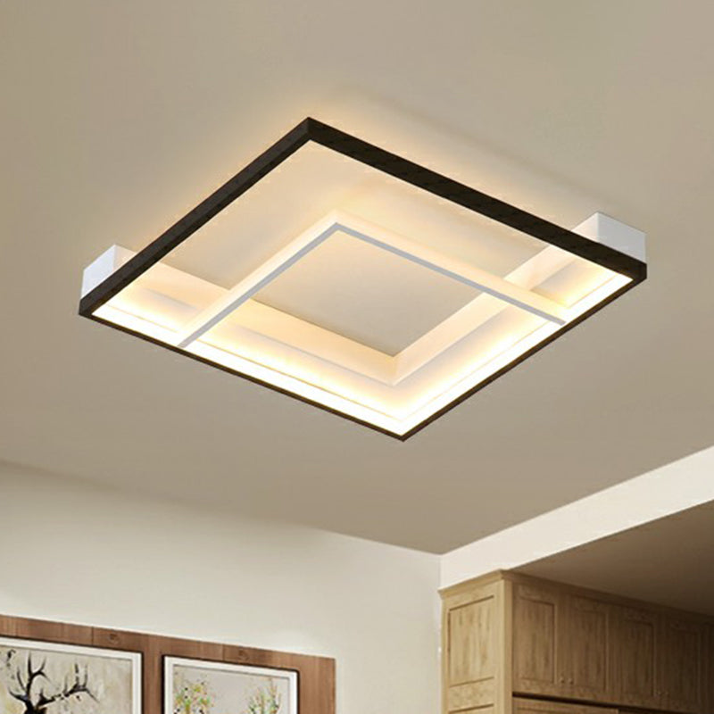 Minimalist LED Ceiling Mount Lamp - Square Aluminum, Black and White Flush Mounted Light for Bedroom