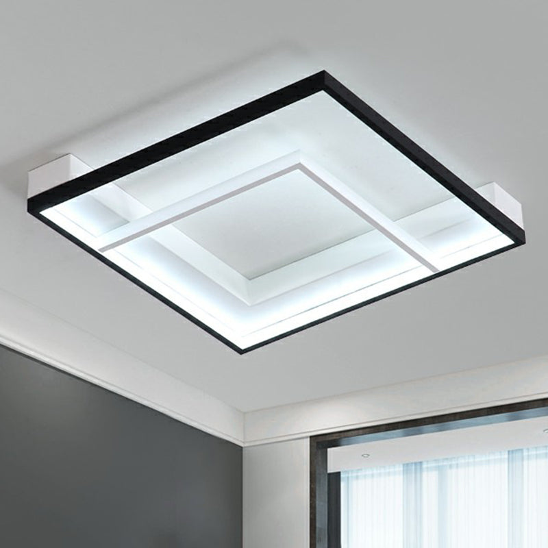 Minimalist LED Ceiling Mount Lamp - Square Aluminum, Black and White Flush Mounted Light for Bedroom