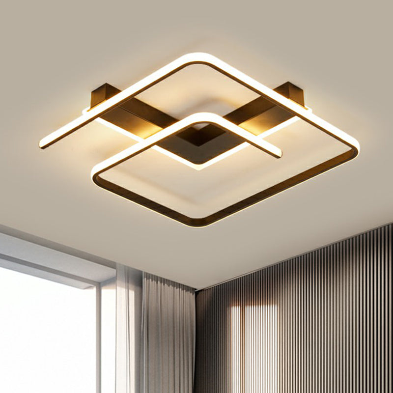 Modern Black LED Flush Ceiling Light for Bedroom - Square Shape with Sleek Metal Design