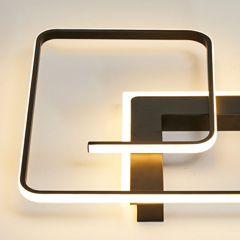 Modern Black LED Flush Ceiling Light for Bedroom - Square Shape with Sleek Metal Design