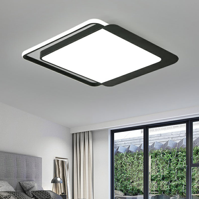Black Square Led Flush Light With Acrylic Shade - Minimalist Ceiling Fixture / 18 White