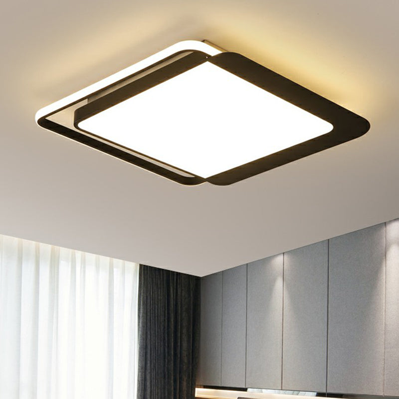Black Square LED Flush Light with Acrylic Shade - Minimalist Ceiling Fixture