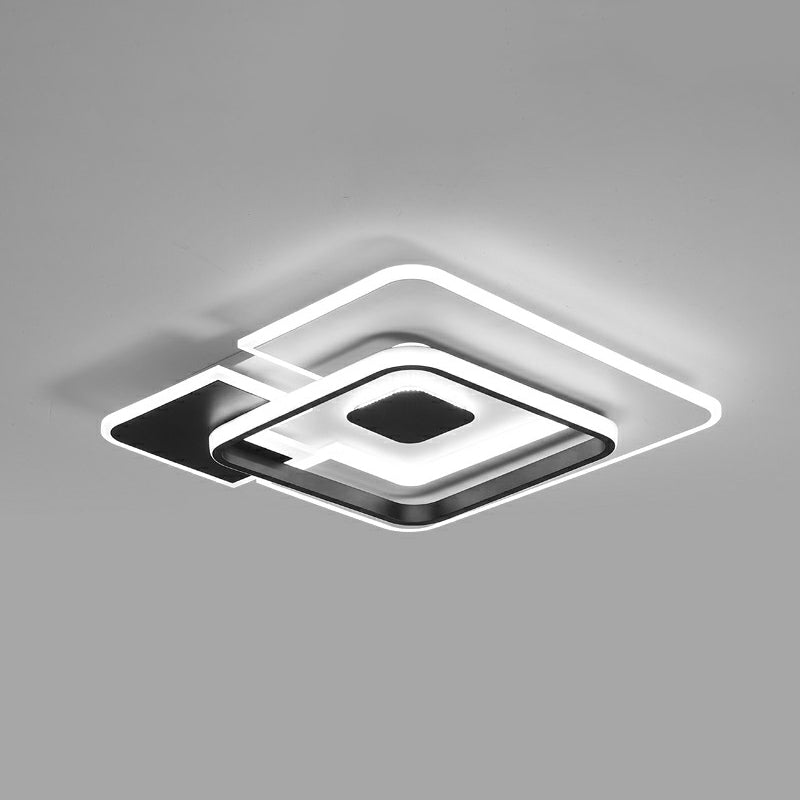 Minimalist Black And White Living Room Ceiling Light - Rectangular Flush Mount Fixture Black-White /