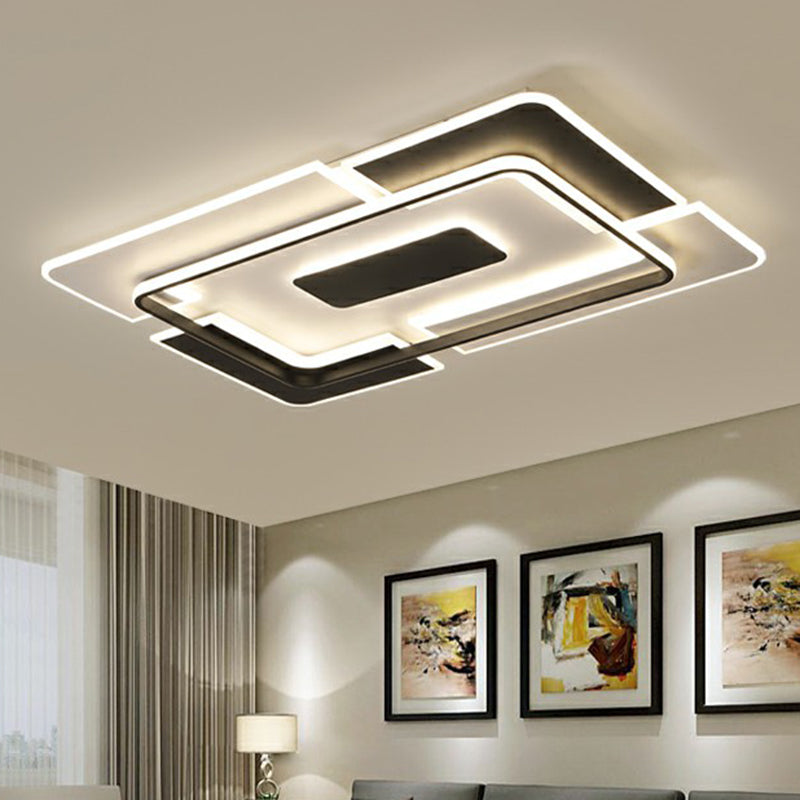 Minimalist Black and White Living Room Ceiling Light - Rectangular Flush Mount Fixture