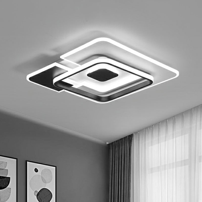 Minimalist Black and White Living Room Ceiling Light - Rectangular Flush Mount Fixture