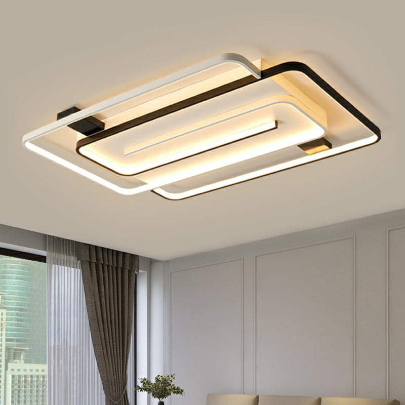 Sleek Acrylic Rectangle LED Flushmount Ceiling Light Fixture - Simplicity Black & White