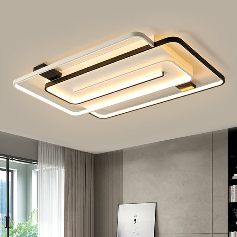 Sleek Acrylic Rectangle LED Flushmount Ceiling Light Fixture - Simplicity Black & White