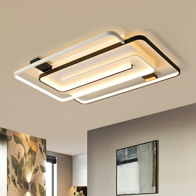 Sleek Acrylic Rectangle LED Flushmount Ceiling Light Fixture - Simplicity Black & White