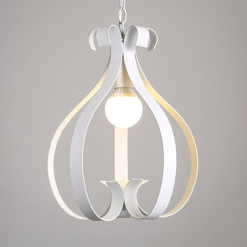 Gourd Cage Pendant Light - 1-Head Ceiling Lamp in Metallic Black or White for Industrial Living Spaces