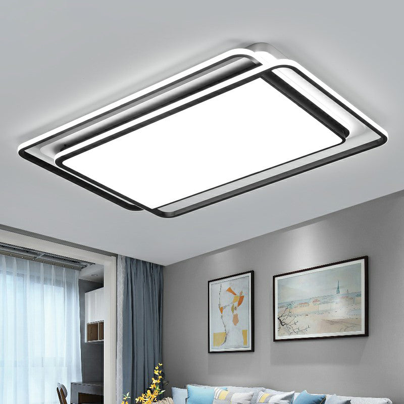 Contemporary Black-White LED Ceiling Light for Living Room - Acrylic Flush Mount Fixture