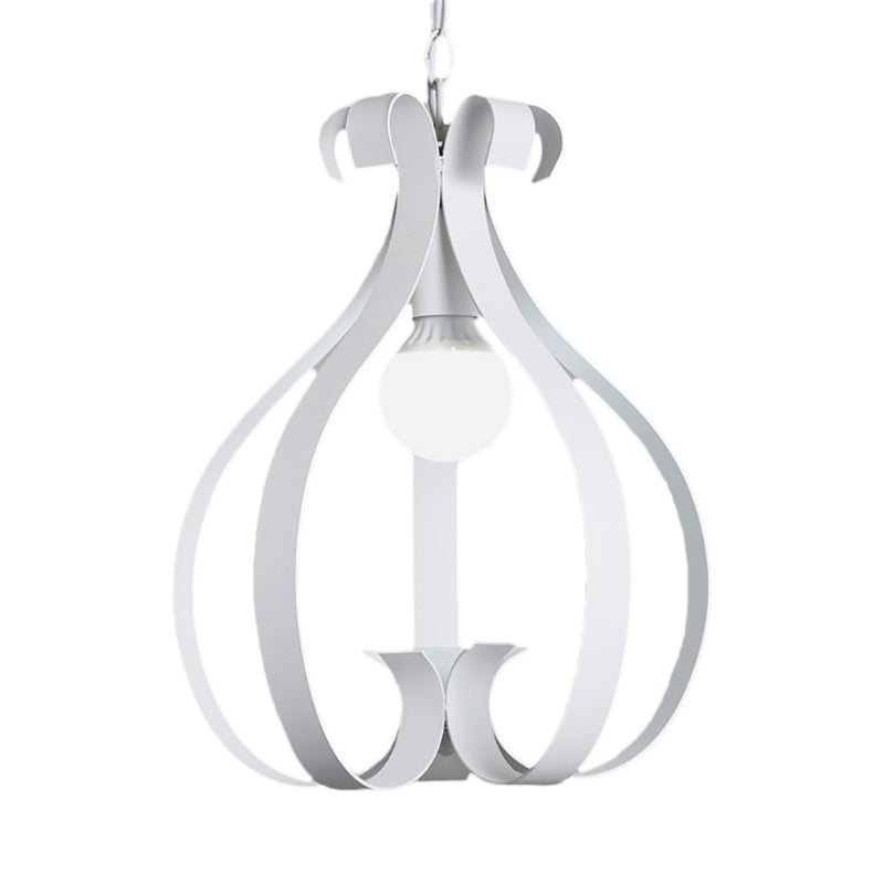 Gourd Cage Pendant Light - 1-Head Ceiling Lamp in Metallic Black or White for Industrial Living Spaces
