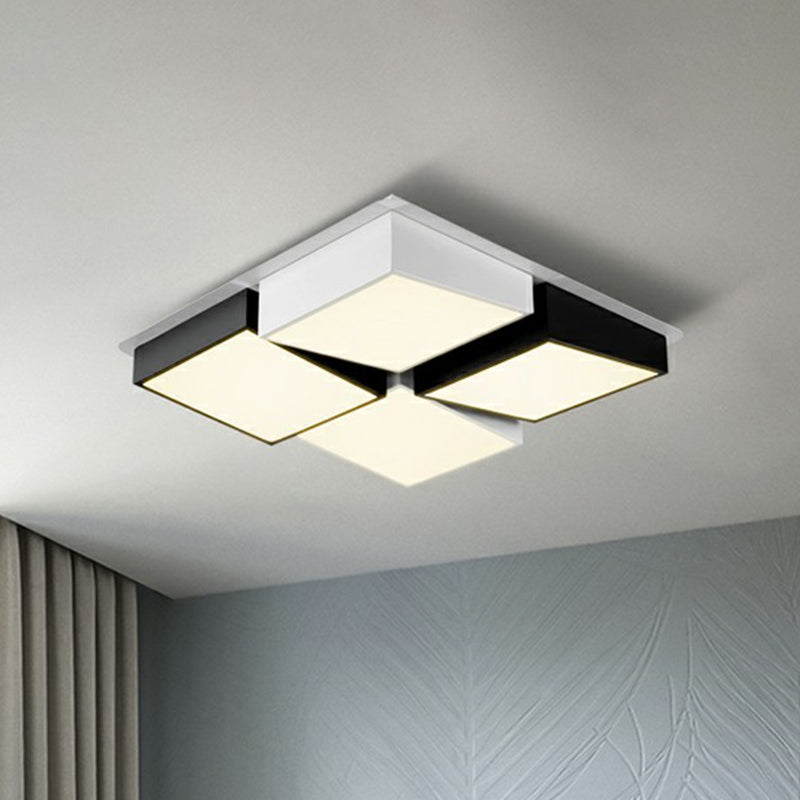 Checkered LED Flush Light: Black & White Nordic Ceiling Lamp with Acrylic Hollow Design