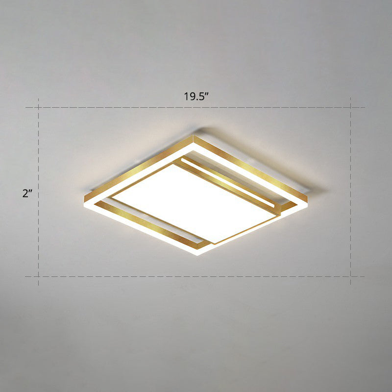Gold Flushmount Light: Simple Living Room Ceiling Fixture with Acrylic Rectangle Shade