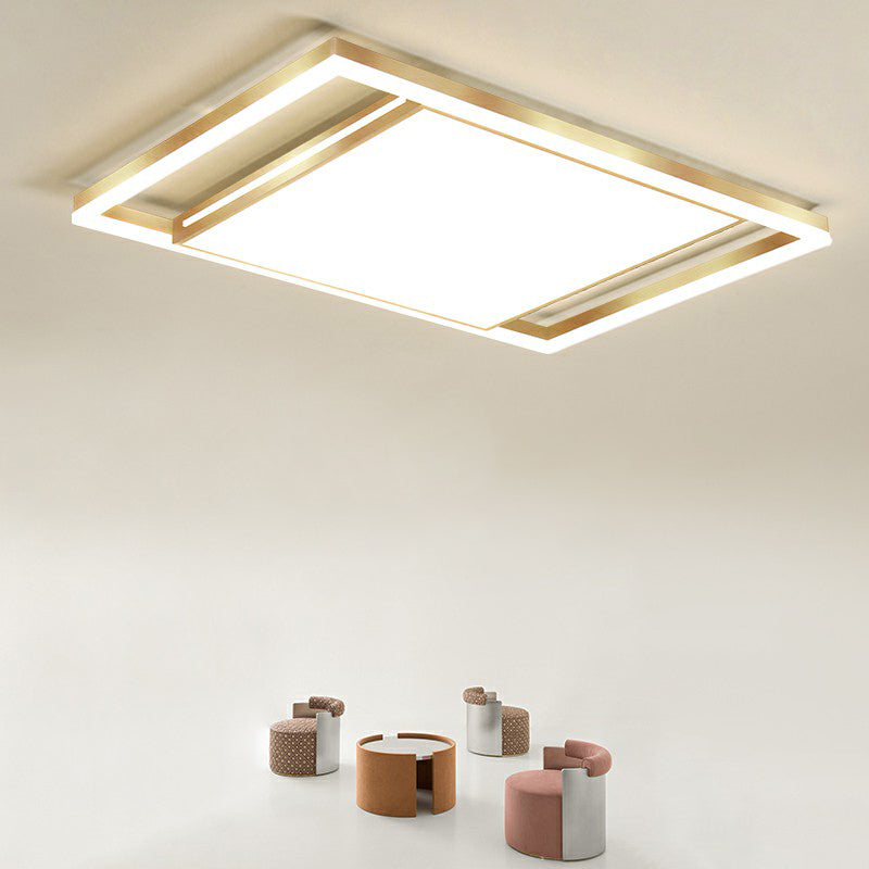 Gold Flushmount Light: Simple Living Room Ceiling Fixture with Acrylic Rectangle Shade