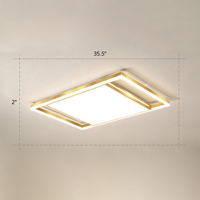 Gold Flushmount Light: Simple Living Room Ceiling Fixture with Acrylic Rectangle Shade
