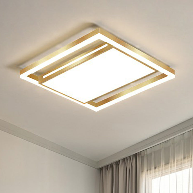 Gold Flushmount Light: Simple Living Room Ceiling Fixture with Acrylic Rectangle Shade