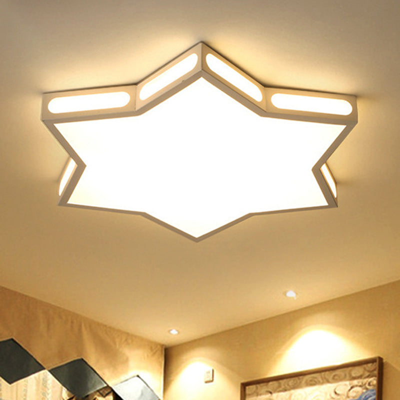 Modern White Hexagonal Star Flush Mount Ceiling Light for Living Room - Acrylic