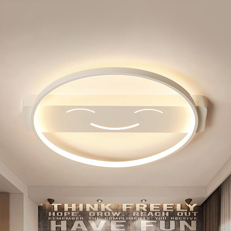 White Acrylic Smiling Face Ceiling Lamp: Contemporary Flush Mount Light for Dining Room