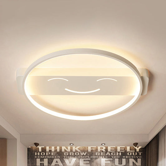 White Acrylic Smiling Face Ceiling Lamp: Contemporary Flush Mount Light for Dining Room