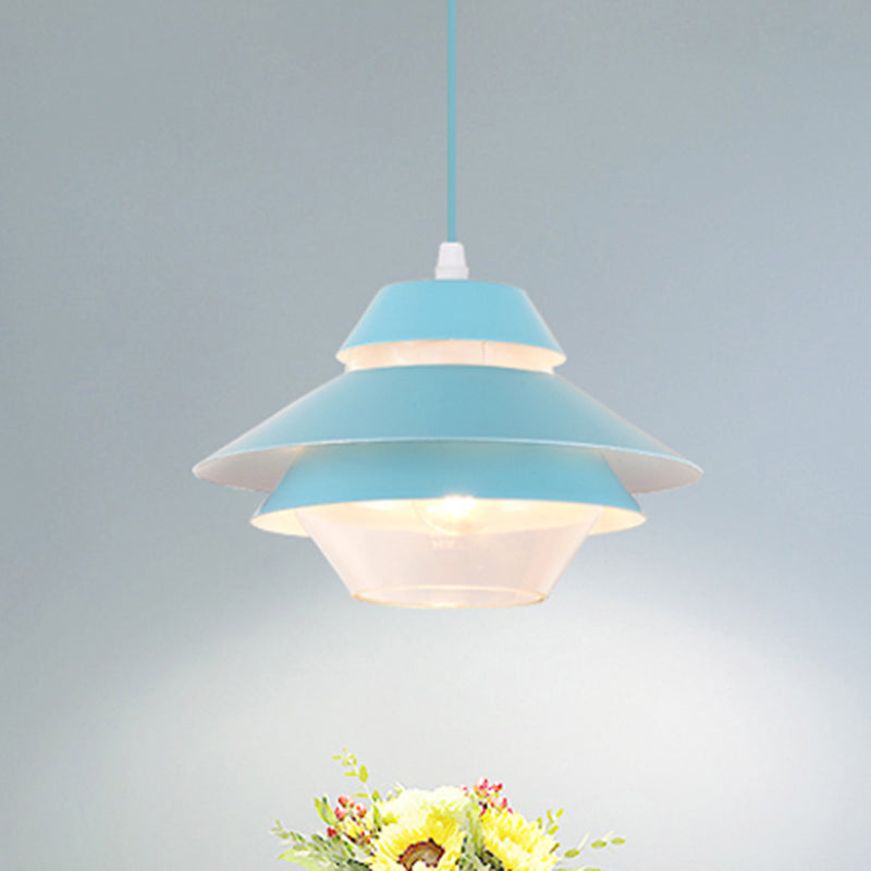 Stylish Macaron Pendant Light In Blue/Green For Living Room - 1 Metallic Hanging Ceiling Lamp