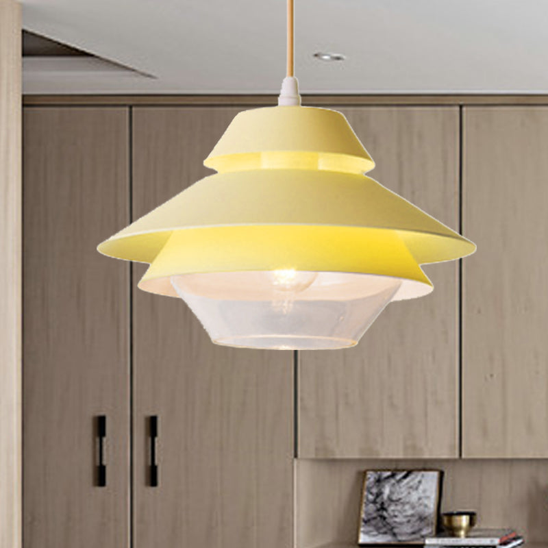 Stylish Macaron Flared Pendant Light - 1-Light Metal Ceiling Lamp for Living Room in Blue/Green