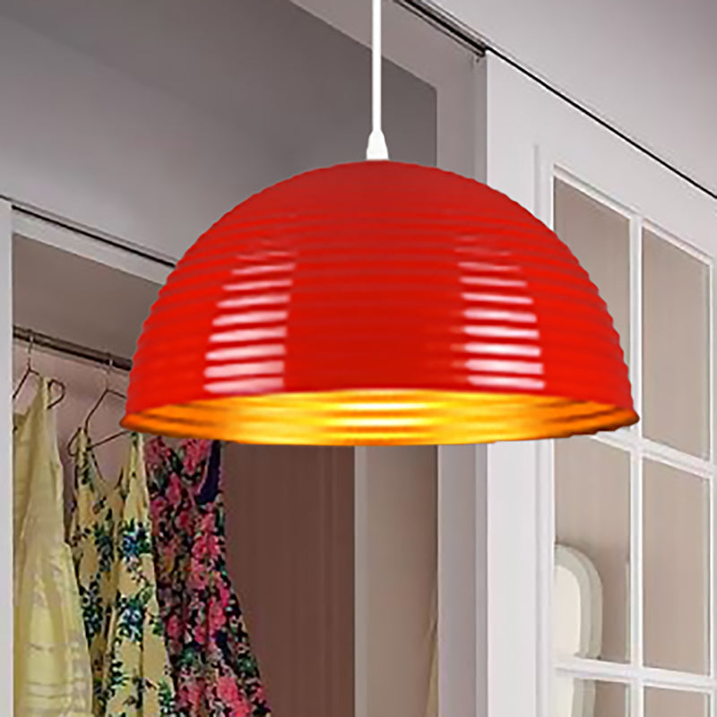 Contemporary Dome Shade Pendant Light - Ruffle Single Head Metal Pendant, Red/Yellow/Blue - Available in 12"/16"/19.5" Width