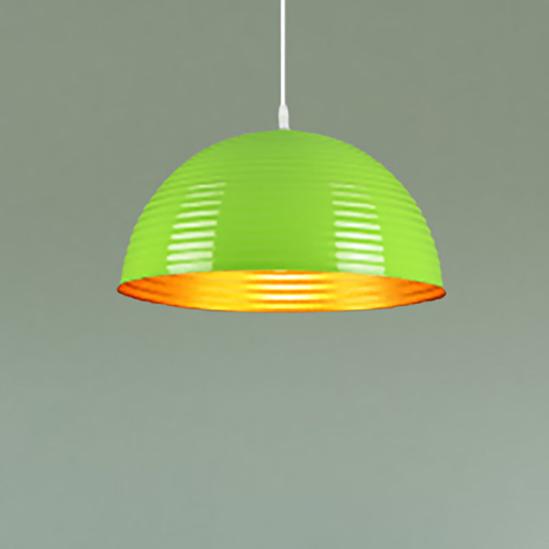 Contemporary Dome Shade Pendant Light With Ruffle - Single Head Red/Yellow/Blue 12/16/19.5 Wide