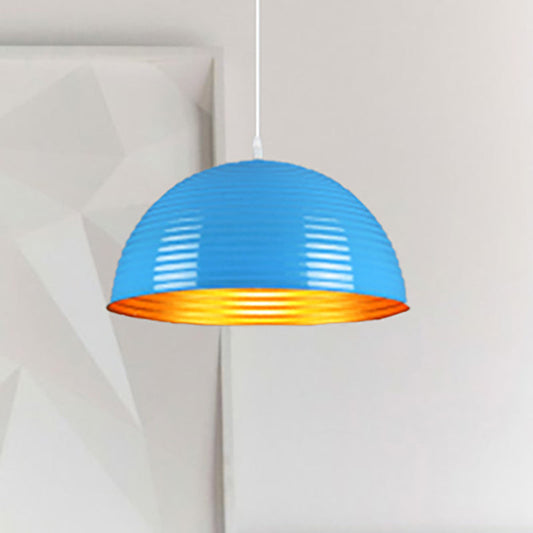 Contemporary Dome Shade Pendant Light With Ruffle - Single Head Red/Yellow/Blue 12/16/19.5 Wide