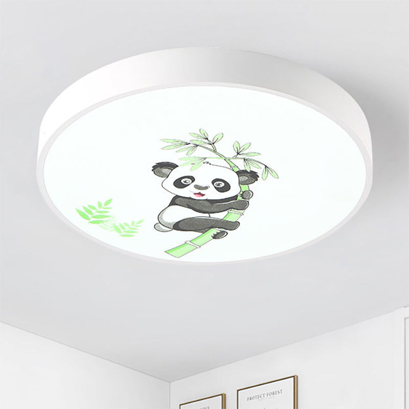 Kindergarten Circle Ceiling Mount Light with Panda Acrylic Animal Fixture (White)