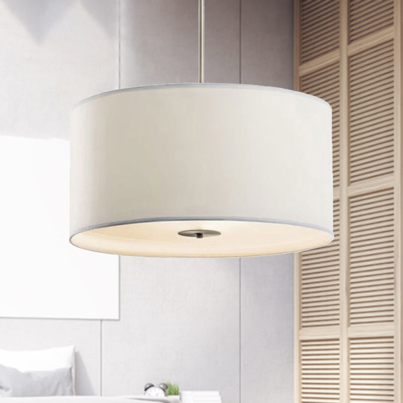 Contemporary White Fabric LED Cylinder Pendant Lamp - 16"/19.5"/23.5" Dia