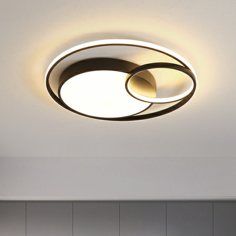 Circular Led Ceiling Light With Metallic Simplicity And Acrylic Diffuser - Flush Mount Black / Small