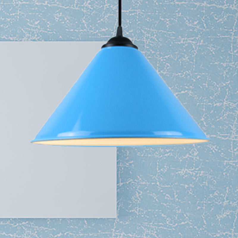Modern Metal Cone Hanging Light, 1-Light Pink/Yellow/Green Pendant Light, 12"/14"/16" Dia