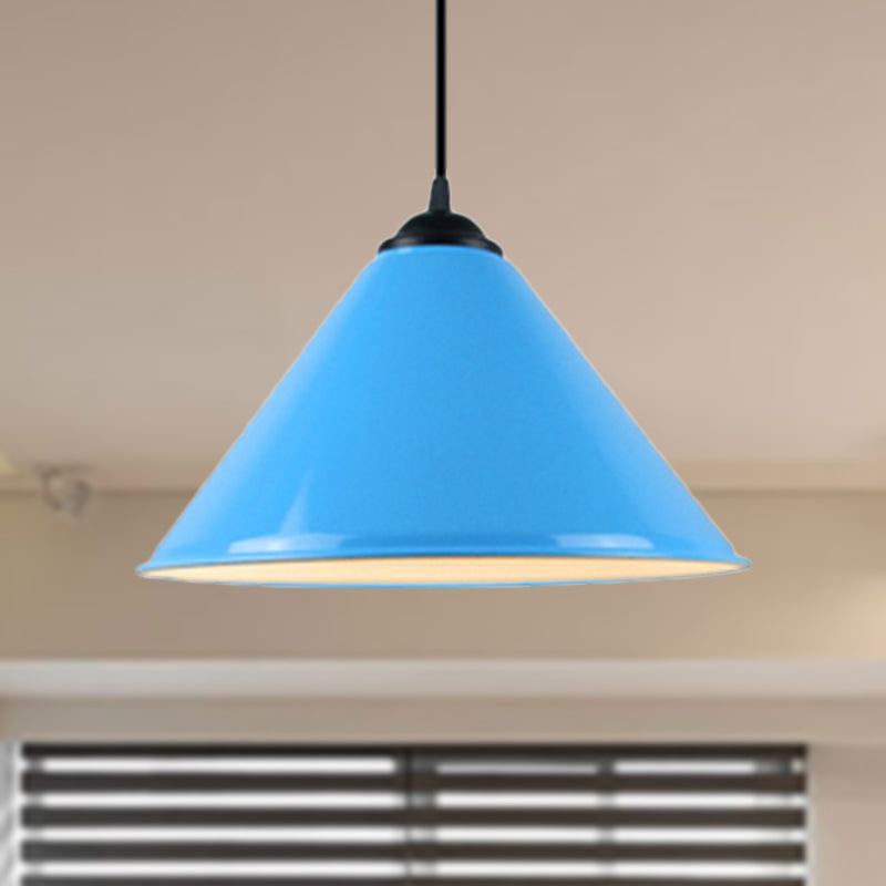 Modern Metal Cone Hanging Light, 1-Light Pink/Yellow/Green Pendant Light, 12"/14"/16" Dia