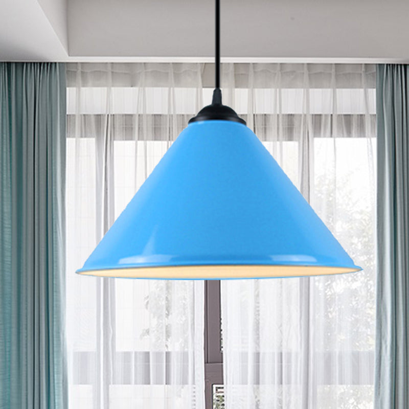 Modern Metal Cone Hanging Light, 1-Light Pink/Yellow/Green Pendant Light, 12"/14"/16" Dia