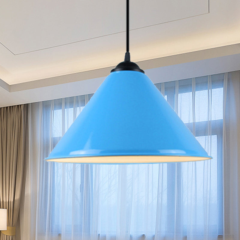 Modern Metal Cone Hanging Light, 1-Light Pink/Yellow/Green Pendant Light, 12"/14"/16" Dia