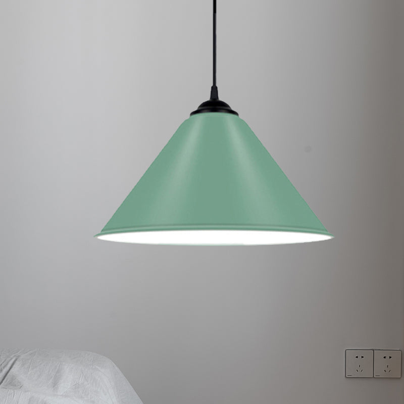 Modern Metal Cone Hanging Light, 1-Light Pink/Yellow/Green Pendant Light, 12"/14"/16" Dia