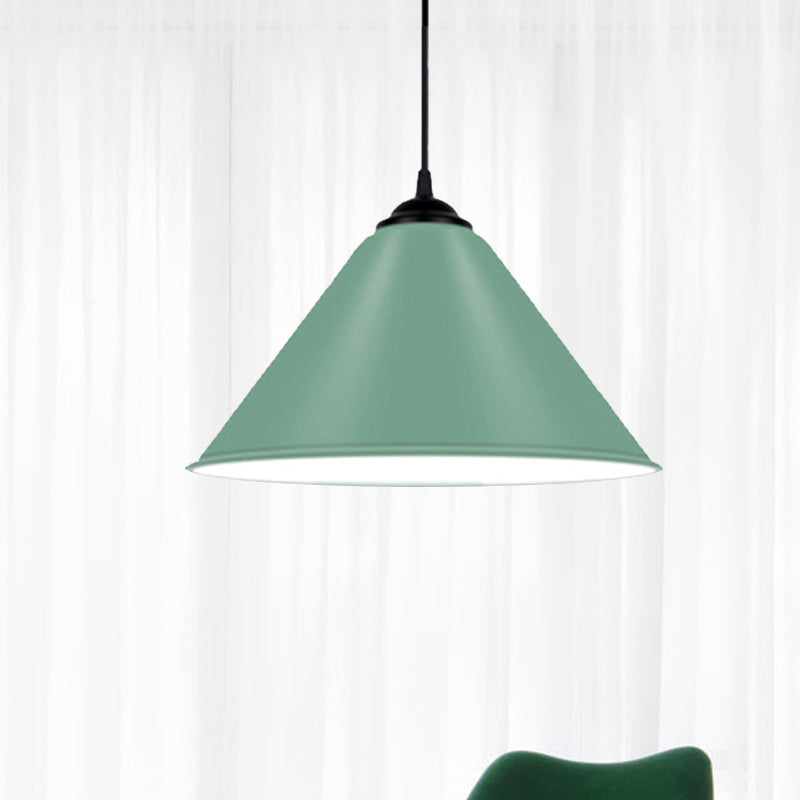 Modern Metal Cone Hanging Light, 1-Light Pink/Yellow/Green Pendant Light, 12"/14"/16" Dia