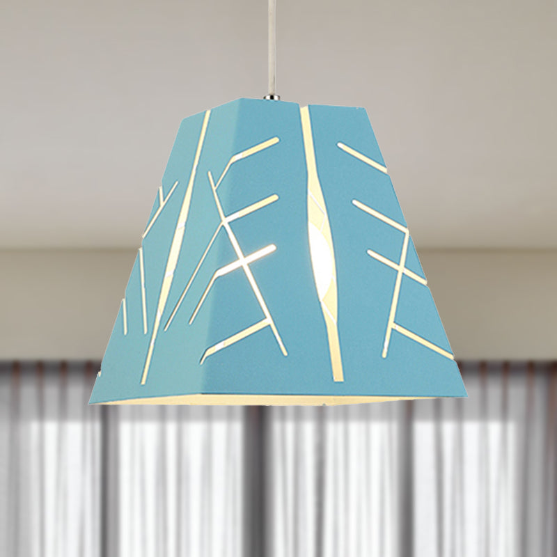 Modern Tapered Pendant Ceiling Light - Pink/Yellow/Blue Metal with 1 Light