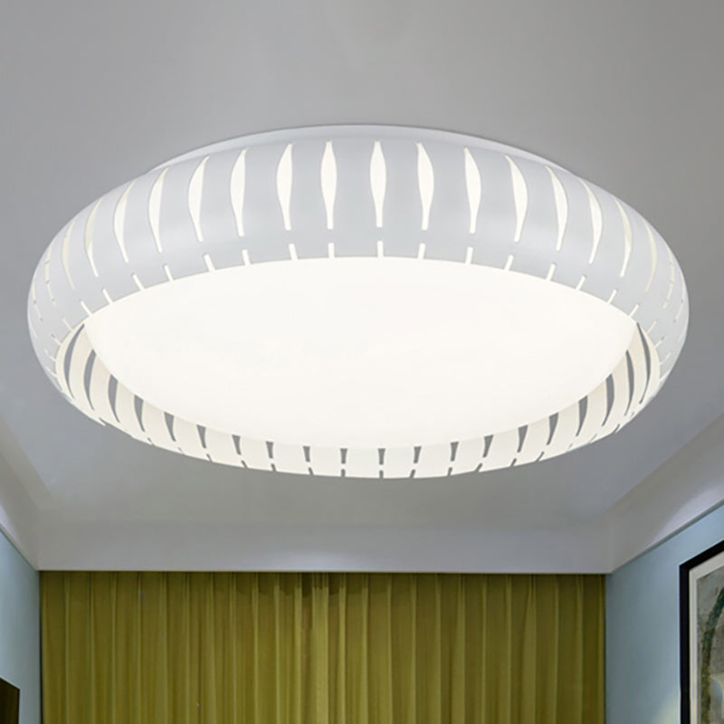 Simple Metal LED Ceiling Flush Mount Light, White/Black, with Hollow Shade for Living Room, 18.5"/22.5" Diameter