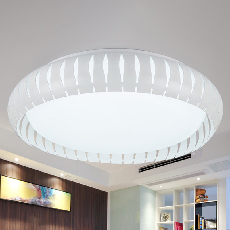 Simple Metal LED Ceiling Flush Mount Light, White/Black, with Hollow Shade for Living Room, 18.5"/22.5" Diameter