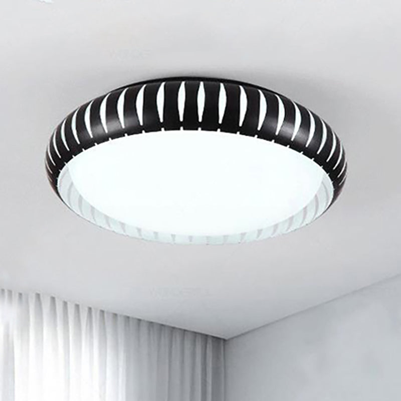 Simple Metal LED Ceiling Flush Mount Light, White/Black, with Hollow Shade for Living Room, 18.5"/22.5" Diameter