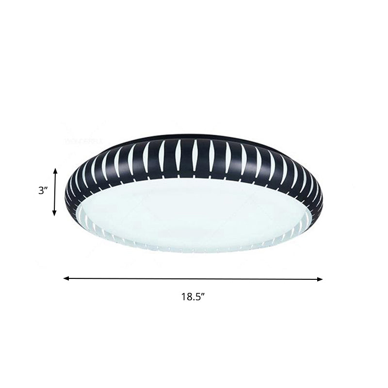 Simple Metal LED Ceiling Flush Mount Light, White/Black, with Hollow Shade for Living Room, 18.5"/22.5" Diameter